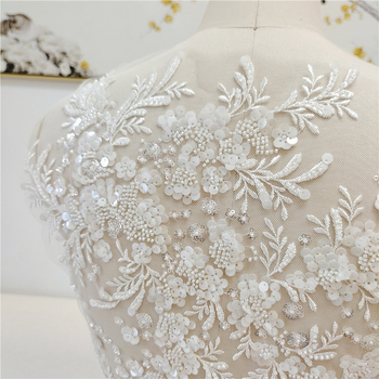 Δαντελένιο ύφασμα με appliqué, κεντημένο με χάντρες και στρας – λουλουδάτος σχεδιασμός, PVC υλικό, κατάλληλο για παντελόνια, DIY αξεσουάρ