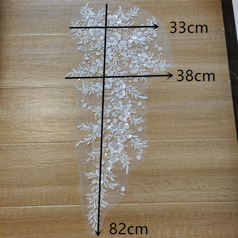 Δαντελένιο ύφασμα με appliqué, κεντημένο με χάντρες και στρας – λουλουδάτος σχεδιασμός, PVC υλικό, κατάλληλο για παντελόνια, DIY αξεσουάρ