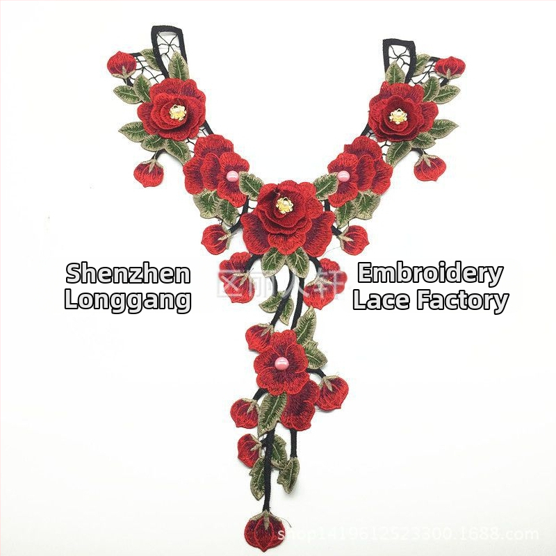 Dantelă brodată pentru îmbrăcăminte; fire de poliester; potrivit pentru haine femei, pălării și jeanși