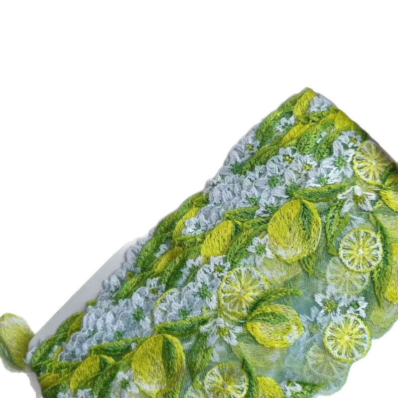 Едностранна мрежеста дантела с лимонов мотив за облекло и домашен текстил • Материали: мрежа + полиестер • Приложения: декорация, занаяти, ръчна изработка, облекло, домашен текстил • Бранд: Yixing