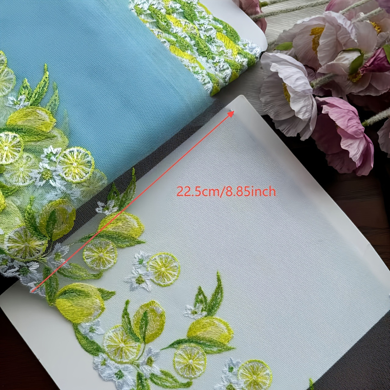 Едностранна мрежеста дантела с лимонов мотив за облекло и домашен текстил • Материали: мрежа + полиестер • Приложения: декорация, занаяти, ръчна изработка, облекло, домашен текстил • Бранд: Yixing