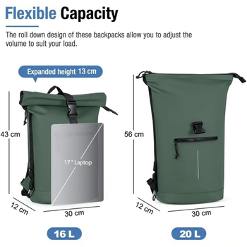 Σακίδιο με αδιάβροχο PVC για υπαίθριες δραστηριότητες, unisex, θήκη για φορητό έως 16 ιντσών, χωρητικότητα έως 20 λίτρων, καμπύλοι ιμάντες ώμου