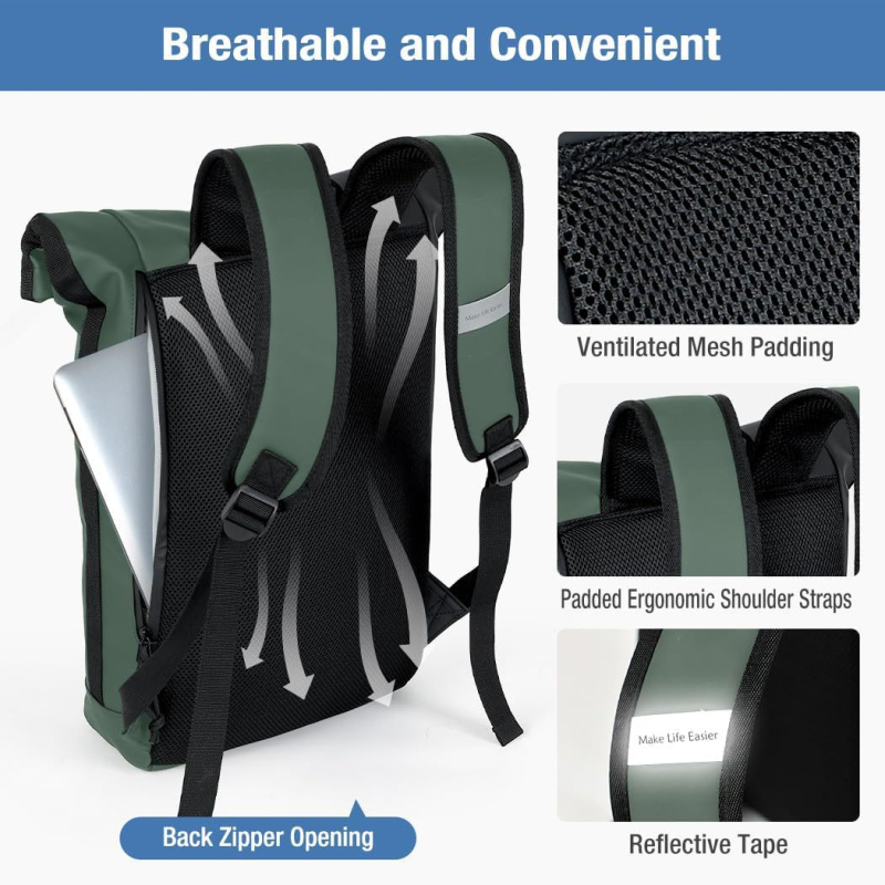 Ruksak s vodootpornim PVC materijalom za aktivnosti na otvorenom, unisex, za 16-inčni prijenosnik, kapacitet do 20 L, zakrivljene naramenice