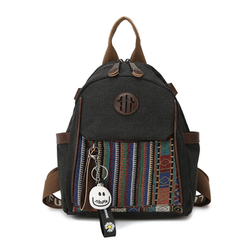 Oxford anyagú hímzett hátizsák keresztpánttal, retro etnikus stílusú, többfunkciós utazó hátizsák, cipzáras zárás, rejtett zseb, belső zseb, kopásálló