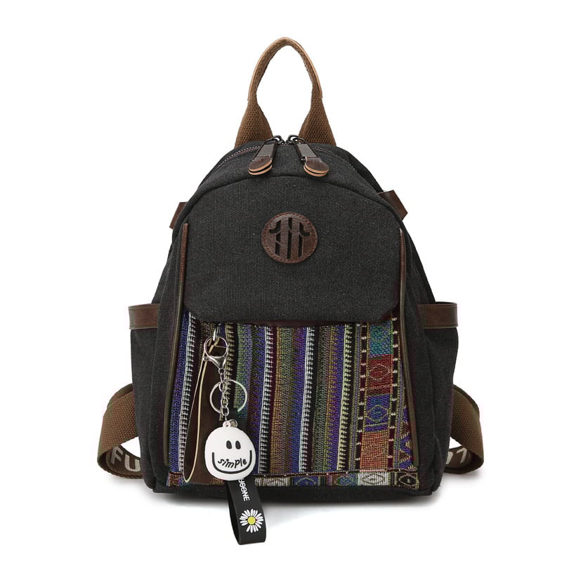 Oxford anyagú hímzett hátizsák keresztpánttal, retro etnikus stílusú, többfunkciós utazó hátizsák, cipzáras zárás, rejtett zseb, belső zseb, kopásálló