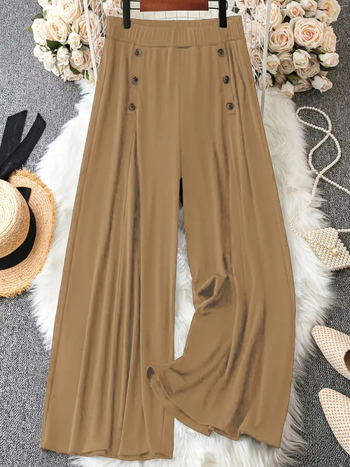 Широки дамски панталони с ластична талия, полиестер със спандекс, леки, пролет-лято 2025