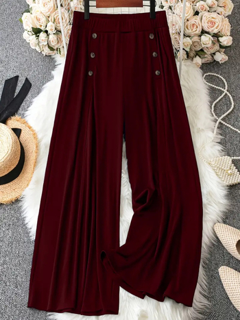 Широки дамски панталони с ластична талия, полиестер със спандекс, леки, пролет-лято 2025