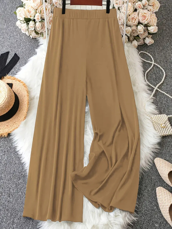 Широки дамски панталони с ластична талия, полиестер със спандекс, леки, пролет-лято 2025