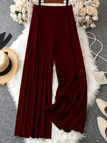 Широки дамски панталони с ластична талия, полиестер със спандекс, леки, пролет-лято 2025