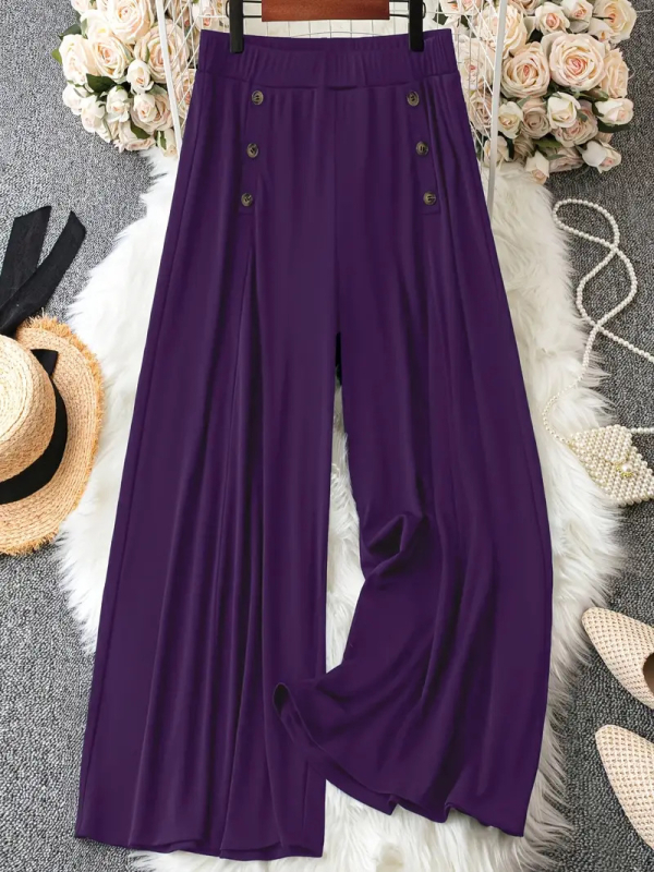 Широки дамски панталони с ластична талия, полиестер със спандекс, леки, пролет-лято 2025