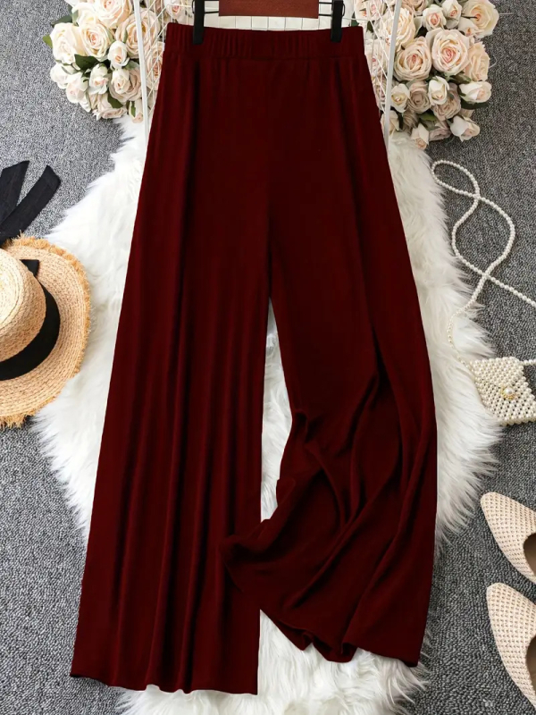 Широки дамски панталони с ластична талия, полиестер със спандекс, леки, пролет-лято 2025