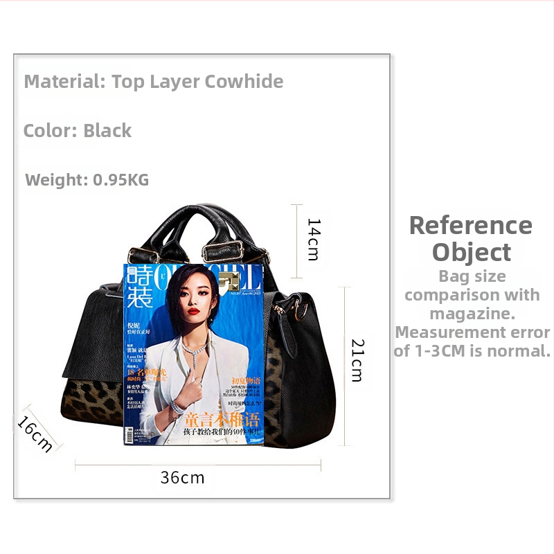 Taška z pravej kože s leopardím vzorom, Boston štýl, trojdimenzionálny vonkajšok, horizontálny štvorcový tvar so zipsom, vnútorné vrecko na mobilný telefón, jesenná verzia 2024