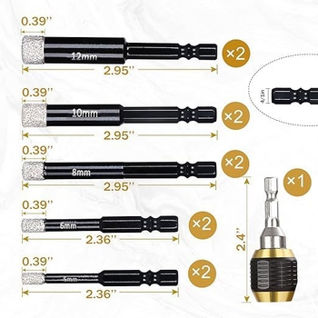 11-частен комплект шестограмен държач за пробиване на отвори с изпъкнала глава, механизъм за бързо освобождаване и самозадържащ прът