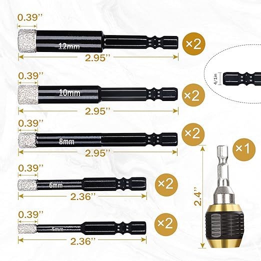11-частен комплект шестограмен държач за пробиване на отвори с изпъкнала глава, механизъм за бързо освобождаване и самозадържащ прът