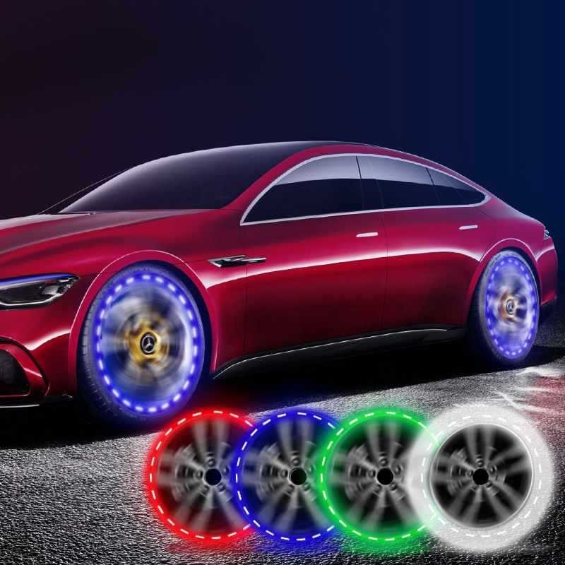 Saulės energijos LED lemputė automobilių ratų hub dangteliui, daugiaspalviu mirksėjimu ir logotipo kontūru