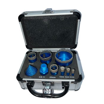 9-частен комплект диамантени боркорони с алуминиев калъф за пробиване на дупки в плочки, мрамор и гранит