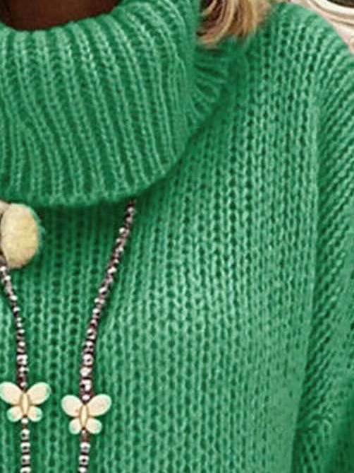 Pulover damă cu guler înalt, poliester, croială Slim, mâneci lungi, țesătură groasă, formare la temperatură înaltă, Primăvara 2025