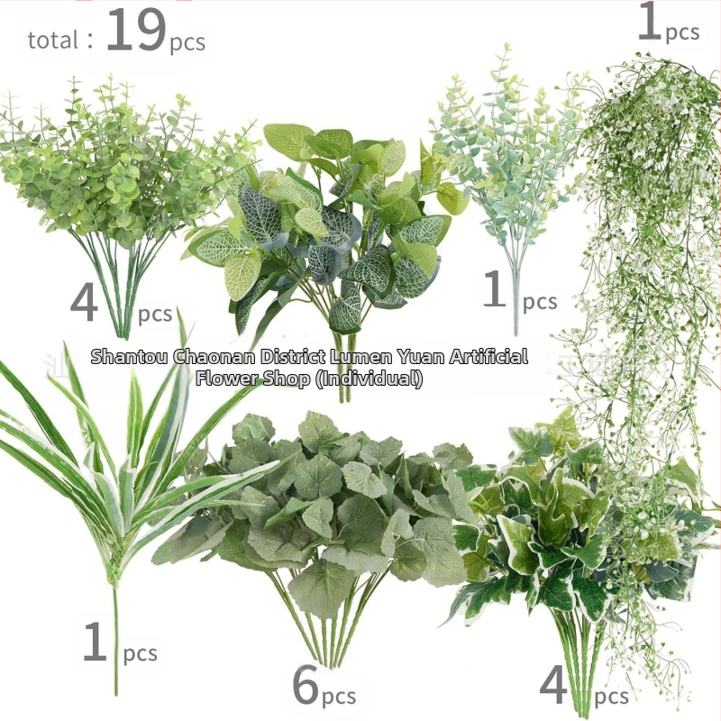 Umelý set listov eukalyptu - plast, vstrekované liatie, odroda: eukalyptus, na svadbu, vonku, rekvizity pre fotografovanie, domáca dekorácia