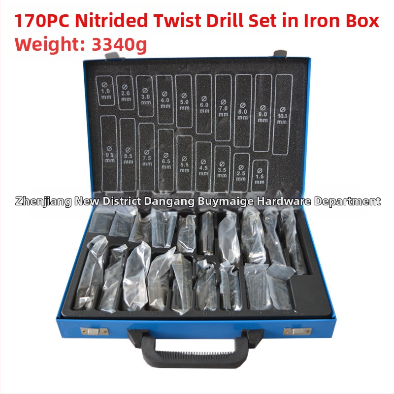 170 части комплект HSS нитридно обработени спирални свредла в метална кутия
