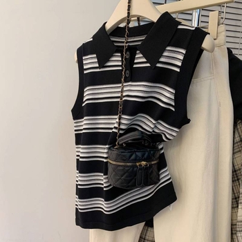 Ριγέ αμάνικο τοπ με τιράντες, Ice Silk/Βισκόζη ανάμειξη, 95%+ περιεκτικότητα κύριου υφάσματος, Καλοκαίρι 2025