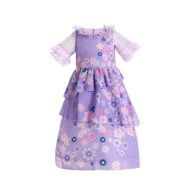 Dječja ljetna haljina za djevojčice s cvjetnim uzorkom, stil princeze, materijal: pamuk–poliester smjesa, podstava: poliester, dobna skupina 3–8 godina