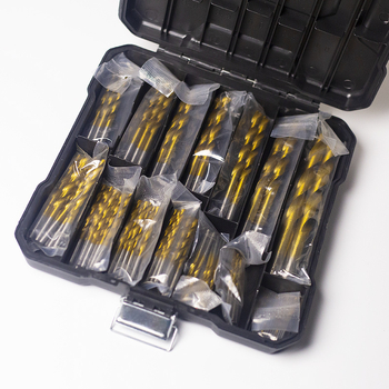 Сет от 99 винтови свредла, HSS с титаново покритие, в пластмасова кутия, за пробиване на дупки в стоманени плочи