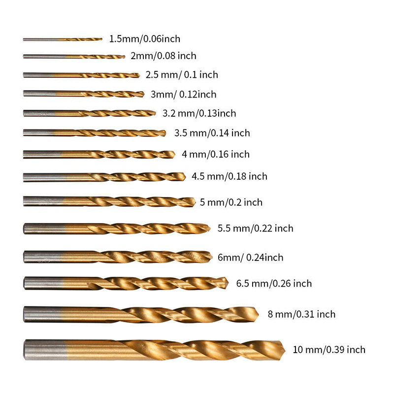 Сет от 99 винтови свредла, HSS с титаново покритие, в пластмасова кутия, за пробиване на дупки в стоманени плочи