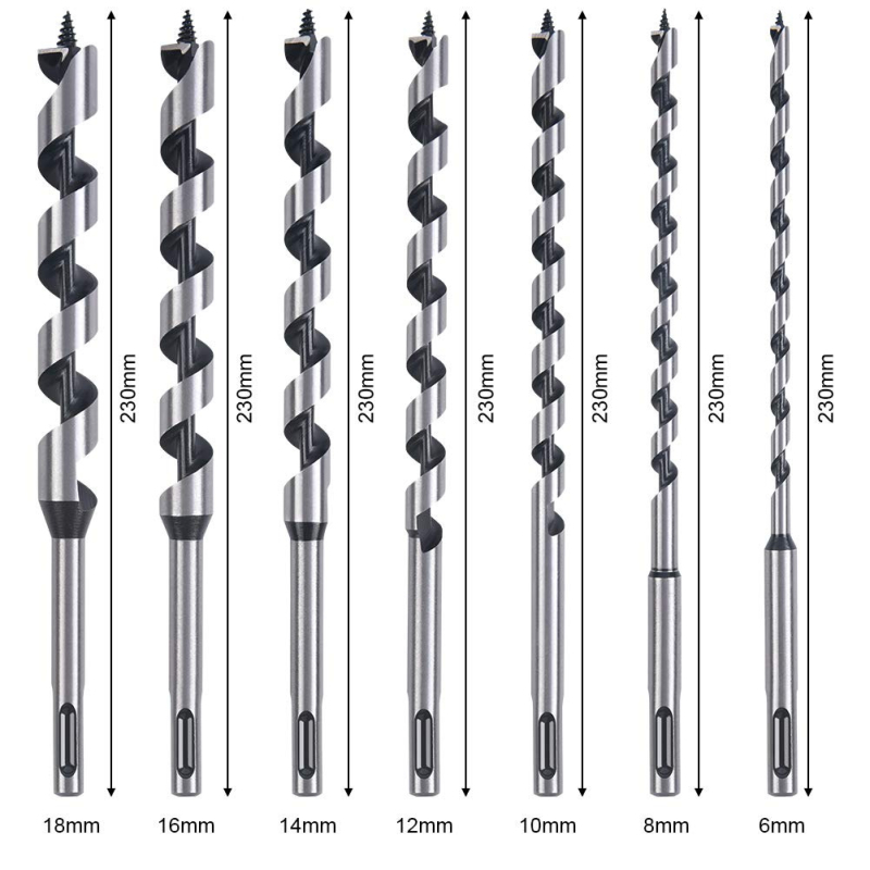 7-частен комплект спирални дърводелски свредла SDS-Plus с удължени битове
