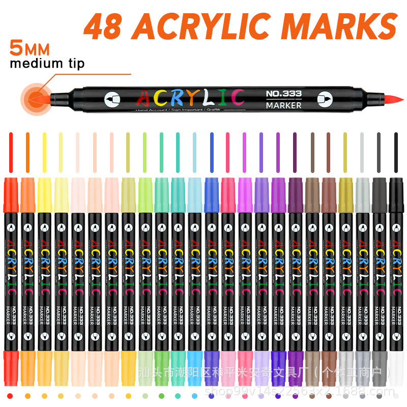 Dvipusis akrilo markeriai rinkinys – vandeniui atsparūs meno markeriai vaikams ir pradinės mokyklos mokiniams