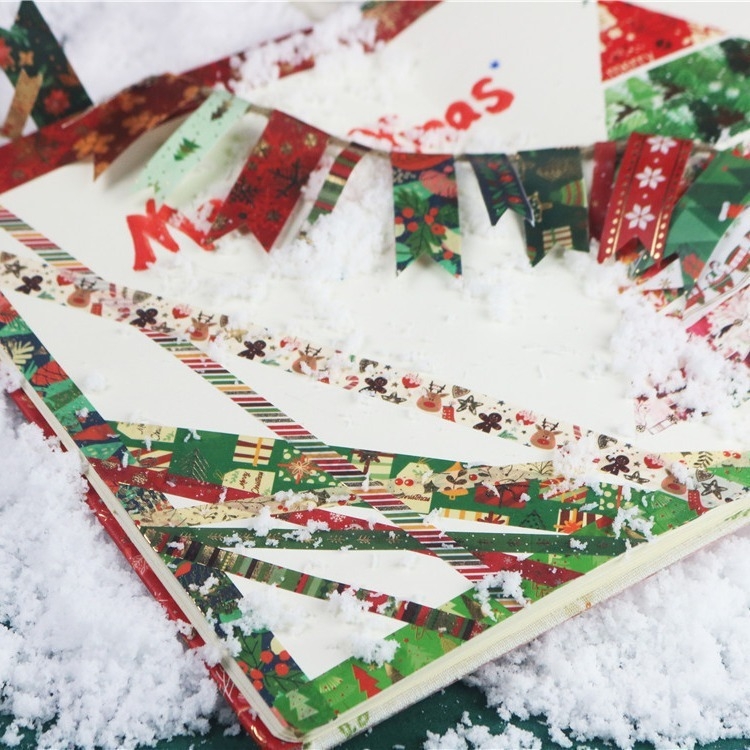 Kalėdinė washi juostelė dienoraščiui su DIY folijos štampavimu – popierio pagrindas, 5 m ilgio, dekoravimui