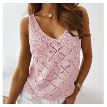 Dámske pletené vesty s V-krkom, bez rukávov, zmes bavlny-poliester, otvorený kvetinový vzor