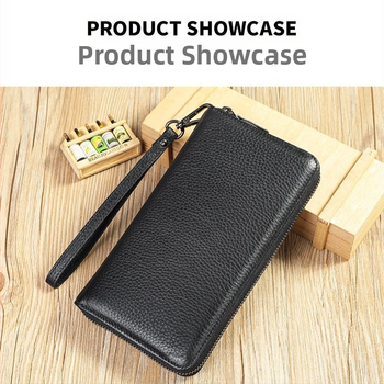 Meeste pikk nahast rahakott esimese kihiga veisnahkaga, kulumiskindel, mitmeotstarbeline disain, polüestervooder