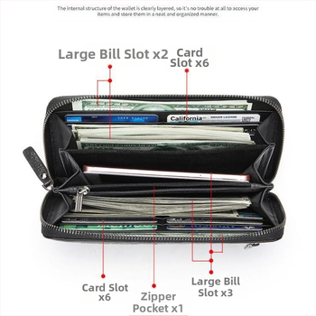 Мъжки дълъг портфейл от естествена кожа, кожа от първи слой, издръжлив и многофункционален дизайн, полиестрова подплата