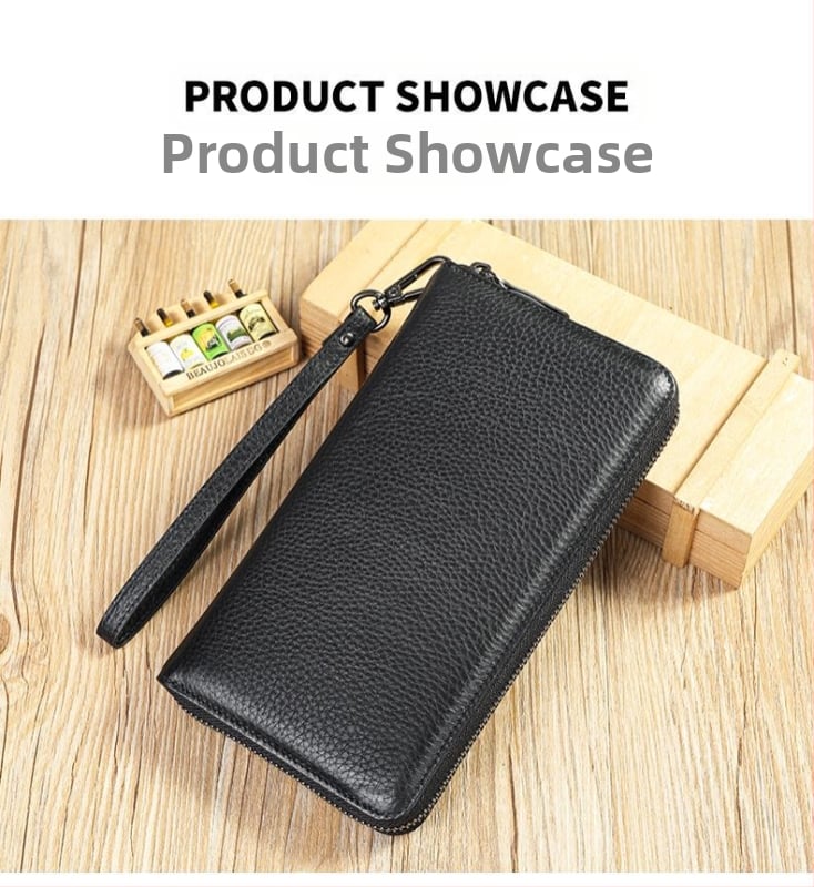 Meeste pikk nahast rahakott esimese kihiga veisnahkaga, kulumiskindel, mitmeotstarbeline disain, polüestervooder