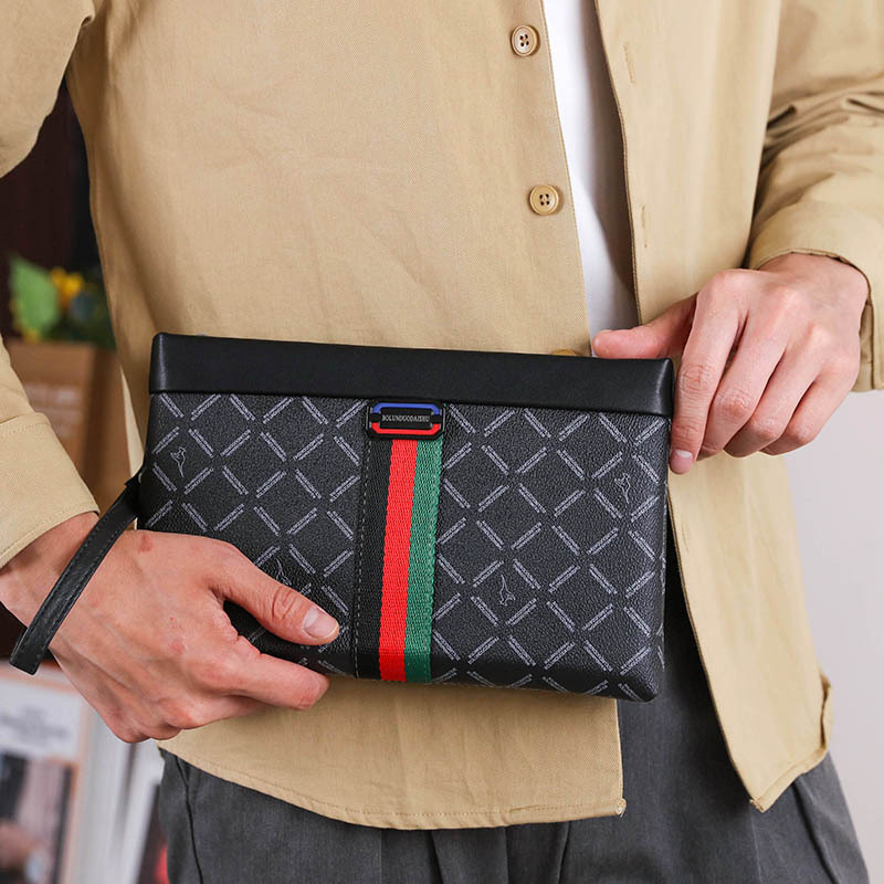 Pánska clutch taška – street trend štýl, PU materiál, kockovaný vzor, podšívka z polyesteru, vhodná na služobné cesty