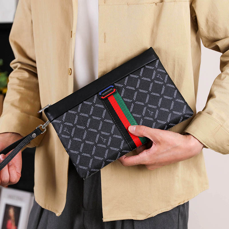 Pánska clutch taška – street trend štýl, PU materiál, kockovaný vzor, podšívka z polyesteru, vhodná na služobné cesty