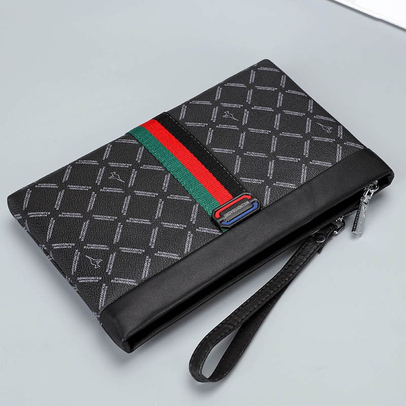 Pánska clutch taška – street trend štýl, PU materiál, kockovaný vzor, podšívka z polyesteru, vhodná na služobné cesty