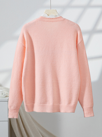 Дамски кардиган, акрил-полиестер смес, едноцветен трикотаж, кръгъл деколте, дълги ръкави, предно закопчаване с копчета, елегантен стил