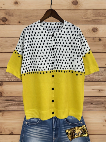 Boemski ženski kardigan s točkastim uzorkom, Chenille tkanina, Polo ovratnik, Spandex udjel ispod 30%, boemski stil