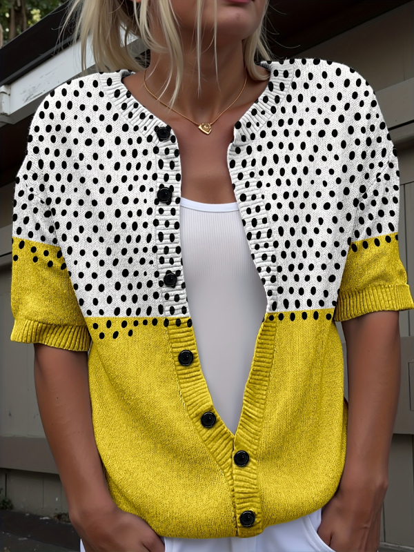 Boemski ženski kardigan s točkastim uzorkom, Chenille tkanina, Polo ovratnik, Spandex udjel ispod 30%, boemski stil