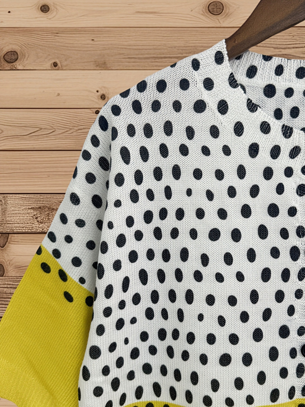 Boemski ženski kardigan s točkastim uzorkom, Chenille tkanina, Polo ovratnik, Spandex udjel ispod 30%, boemski stil