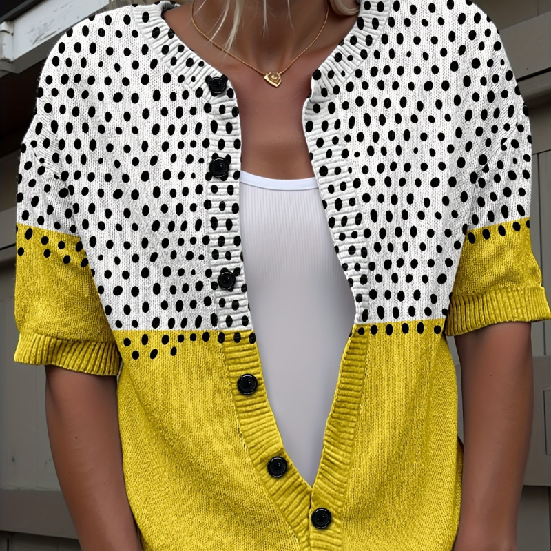 Boemski ženski kardigan s točkastim uzorkom, Chenille tkanina, Polo ovratnik, Spandex udjel ispod 30%, boemski stil