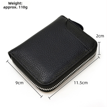 Портфейл за монети от истинска кожа, първи слой телешка кожа, с цип, модел 2428, подплата полиестерно-памучна, еднотонен дизайн