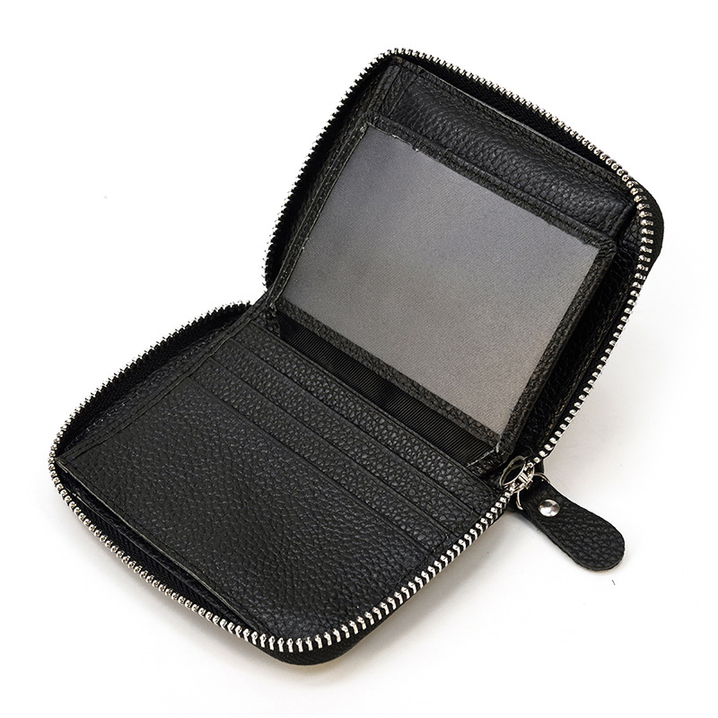 Портфейл за монети от истинска кожа, първи слой телешка кожа, с цип, модел 2428, подплата полиестерно-памучна, еднотонен дизайн