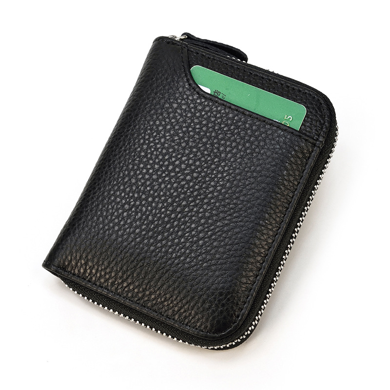 Портфейл за монети от истинска кожа, първи слой телешка кожа, с цип, модел 2428, подплата полиестерно-памучна, еднотонен дизайн