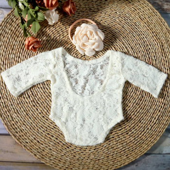 Σετ ρομπέρ νεογέννητου από δύο μέρη: δαντελένιο ρουμπέρ με μακριά μανίκια και κορδέλα για τα μαλλιά, 95% βαμβάκι