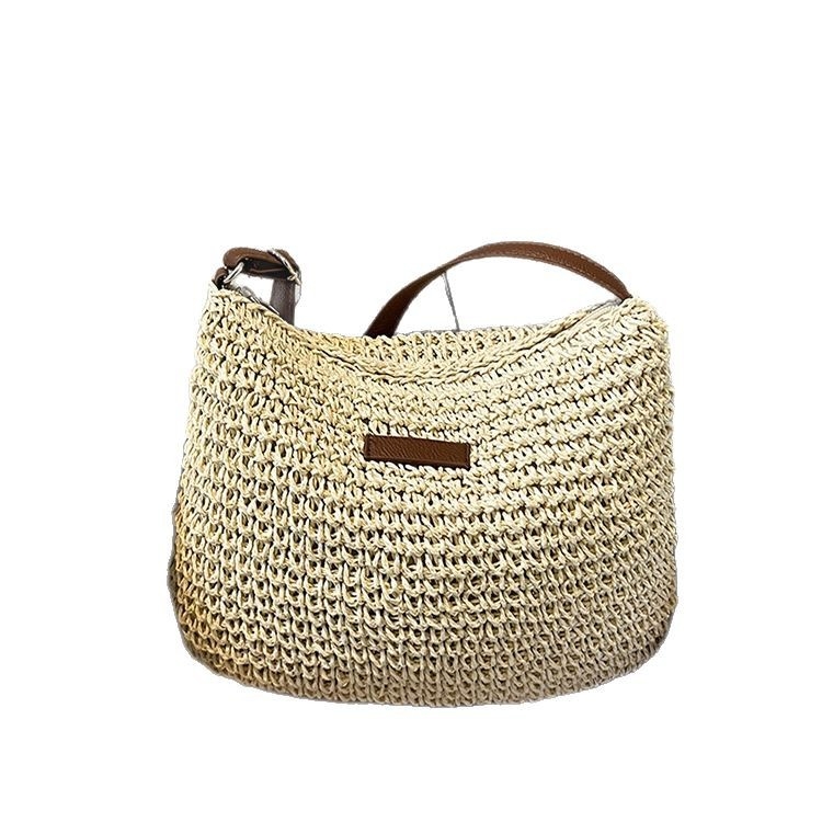 Pletena slamena crossbody torba, vertikalni kvadratni oblik, zatvarač na zip, poliester podstava, za svakodnevnu upotrebu