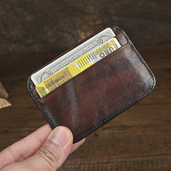 Vyrų kortelių dėklas iš natūralios odos, viršutinio sluoksnio galvijų odos, retro stiliaus, plonas dizainas, kasdieniniam naudojimui