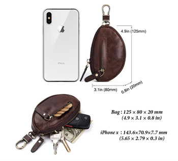 Pirmosios sluoksnio karvės odos raktų dėklas – Europos ir Amerikos retro stiliaus, užtrauktukas, monetų kišenė, tinka automobilių ir namų raktams, kvėpuojantis ir ypač lengvas