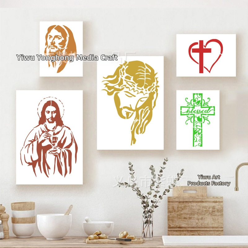 PET дупков стенен шаблон за боядисване с религиозен мотив — марка Purple Butterfly — материал PET